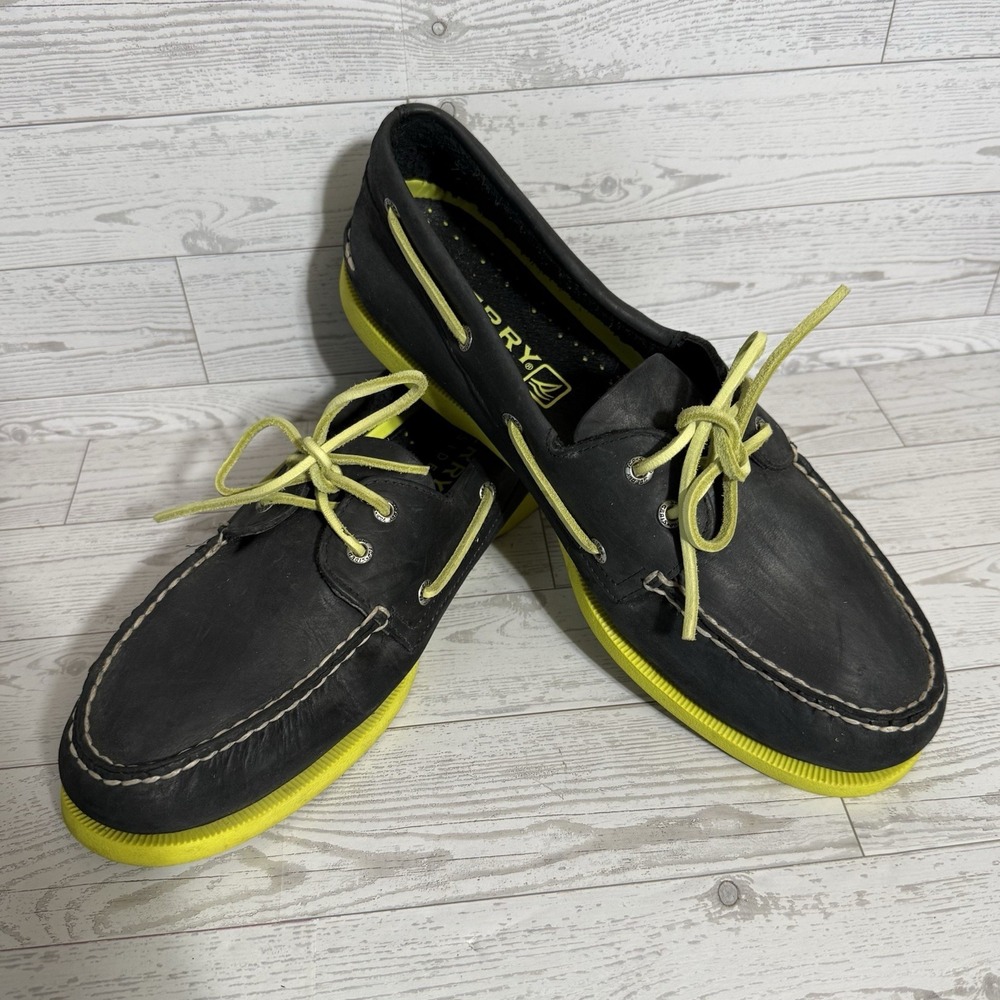 Sperry Boat Shoes Mens 12m Black Volt Leather Top Sider Deck Moc Toe Loafers